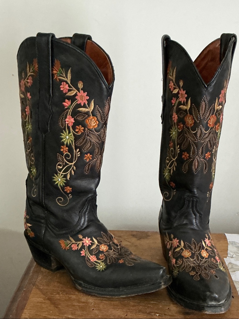Black Embroidered Western Heeled Boots